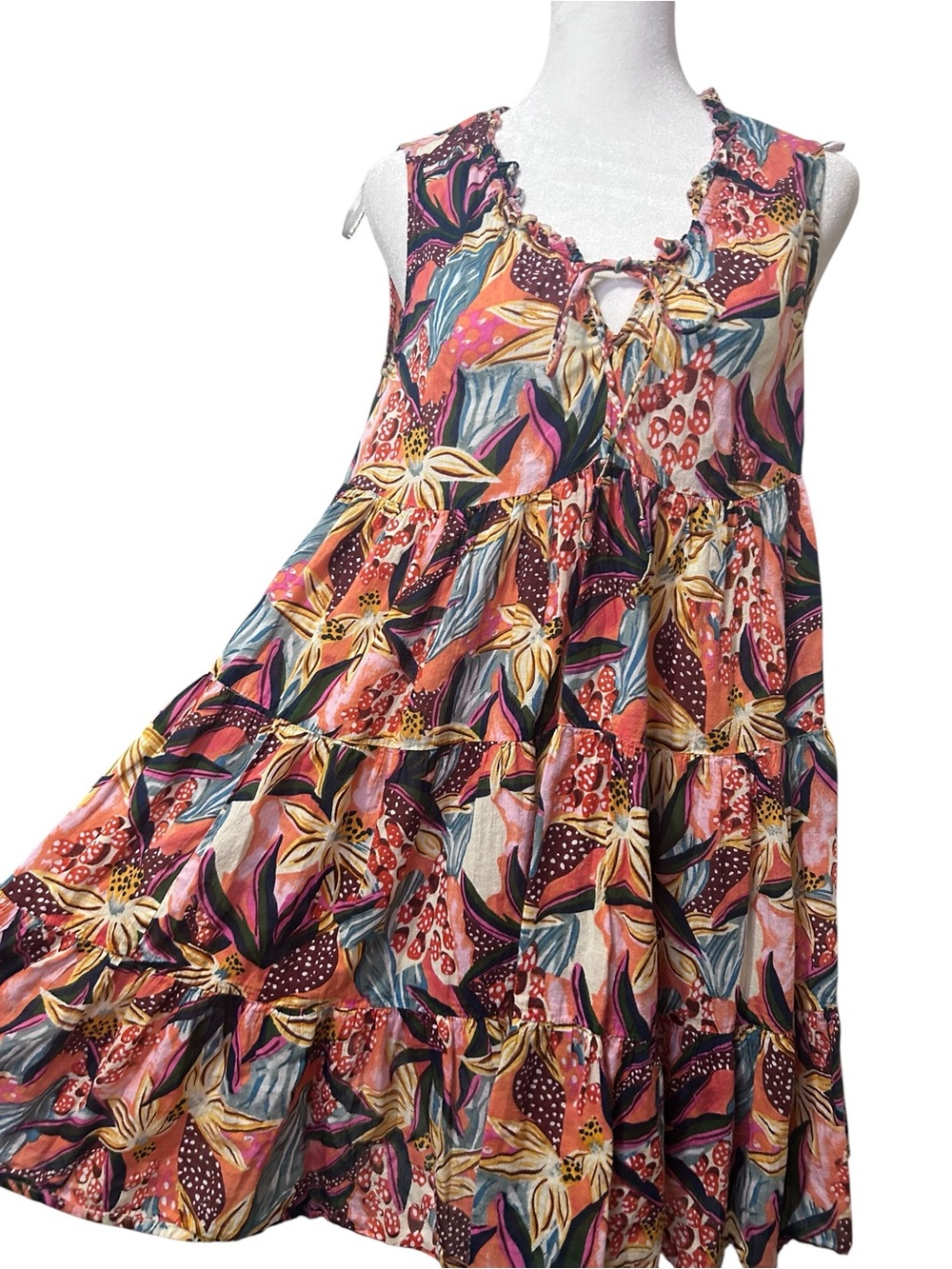 True Destination Floral Babydoll Mini Dress Size Small Resortwear Boho Cotton